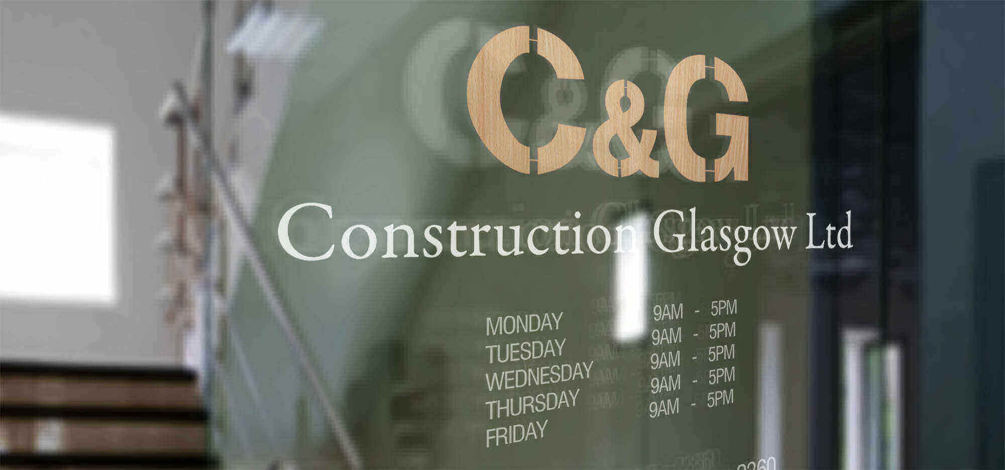 CG Construction Head office Window Signage